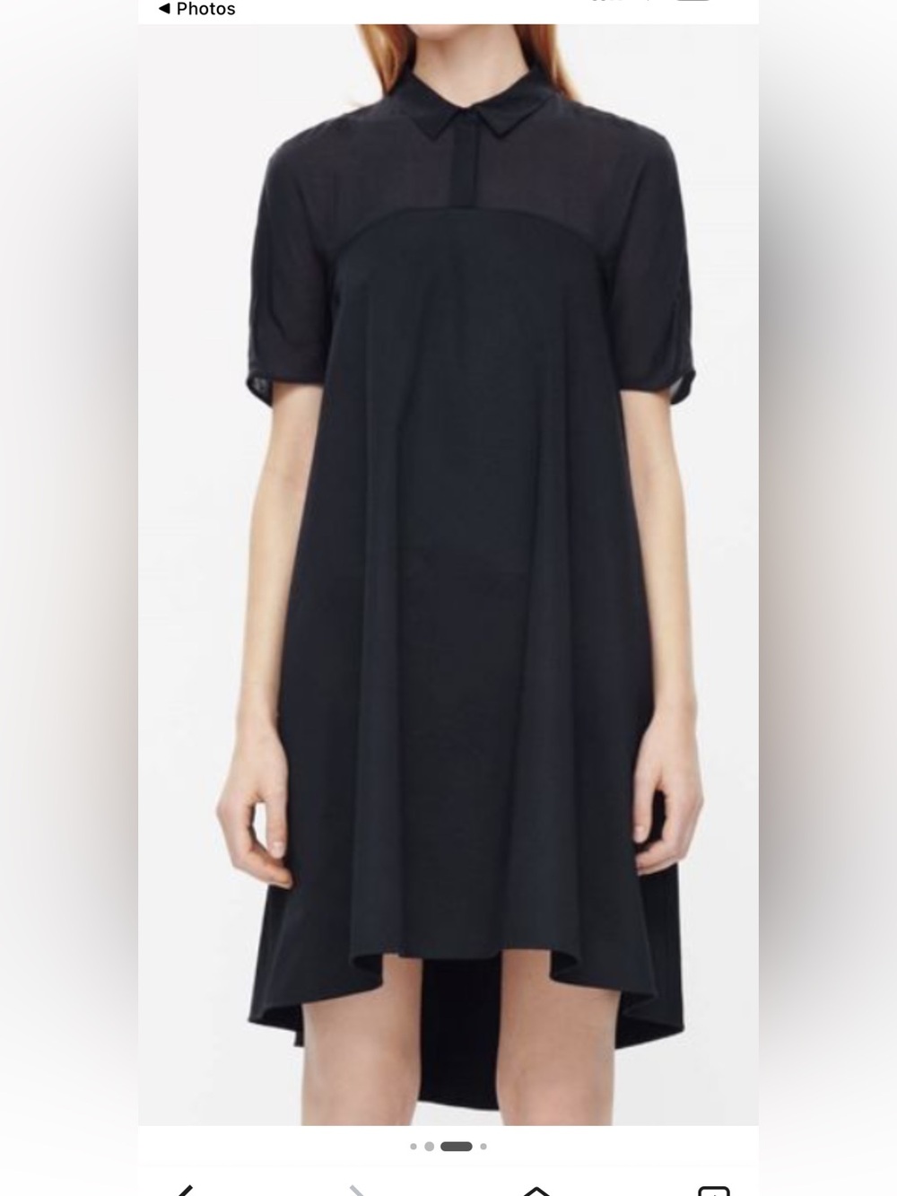 👗 COS Black cotton Sheer Panel High-Low A-Line Shirt Dress Mesh Yoke Size 12